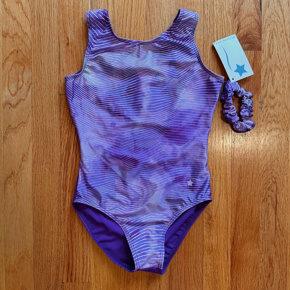 Destira “Dreamscape” Leotard Size Child Large (10/12) with Matching Scrunchie